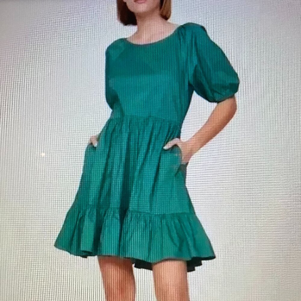 Peter Som Dark Green-Blue Mini Dress Puff Sleeves Women Size 6